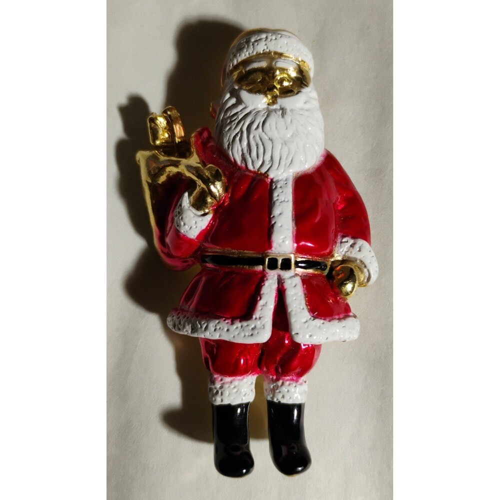 Vintage Design Enamel Santa Claus Motif Christmas Brooch
